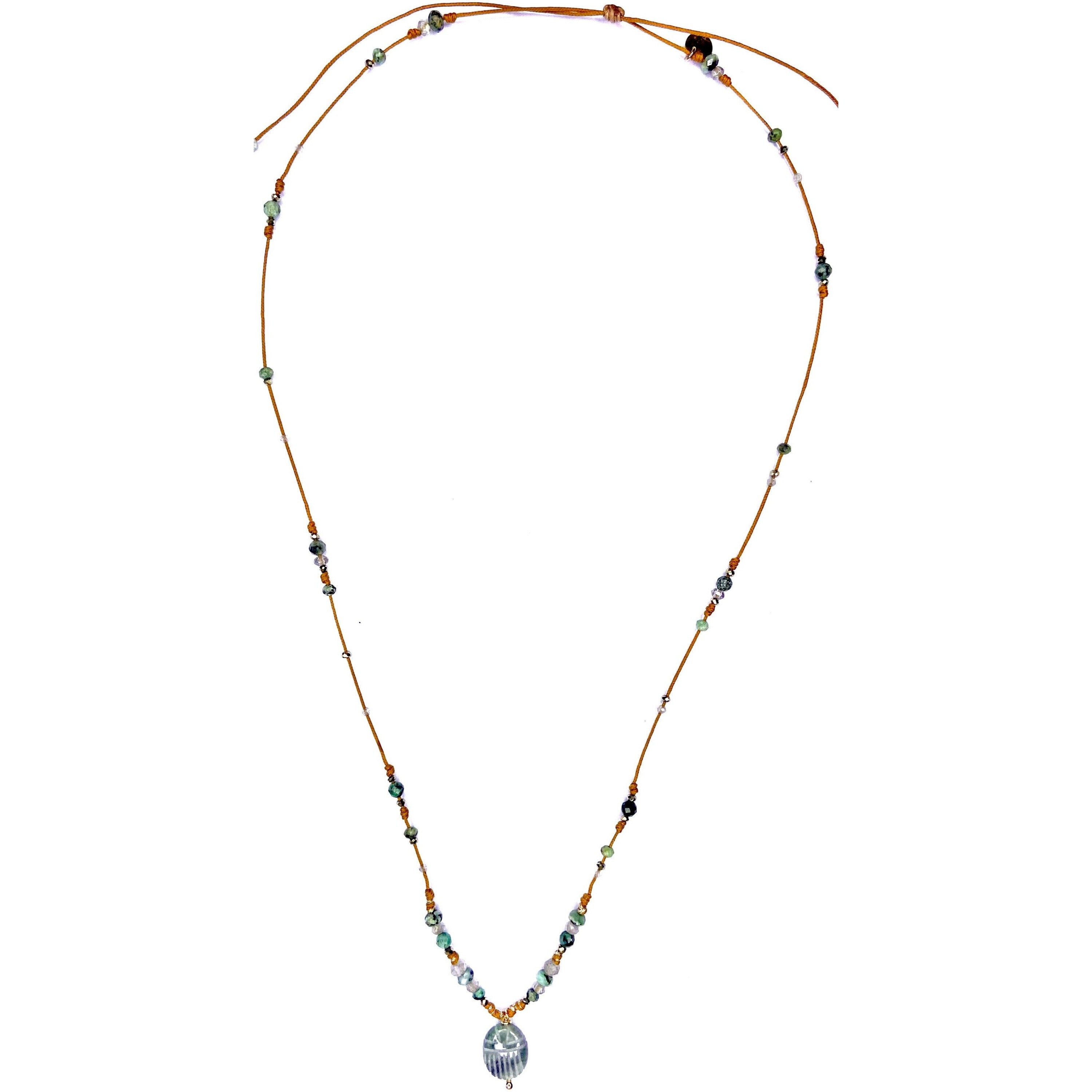 Collier long Turquoise Scarabée émeraude