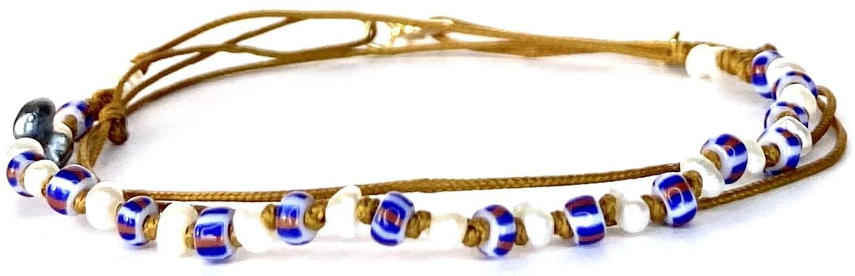 Ras de cou/Bracelet Perle nacre bleu Keshi