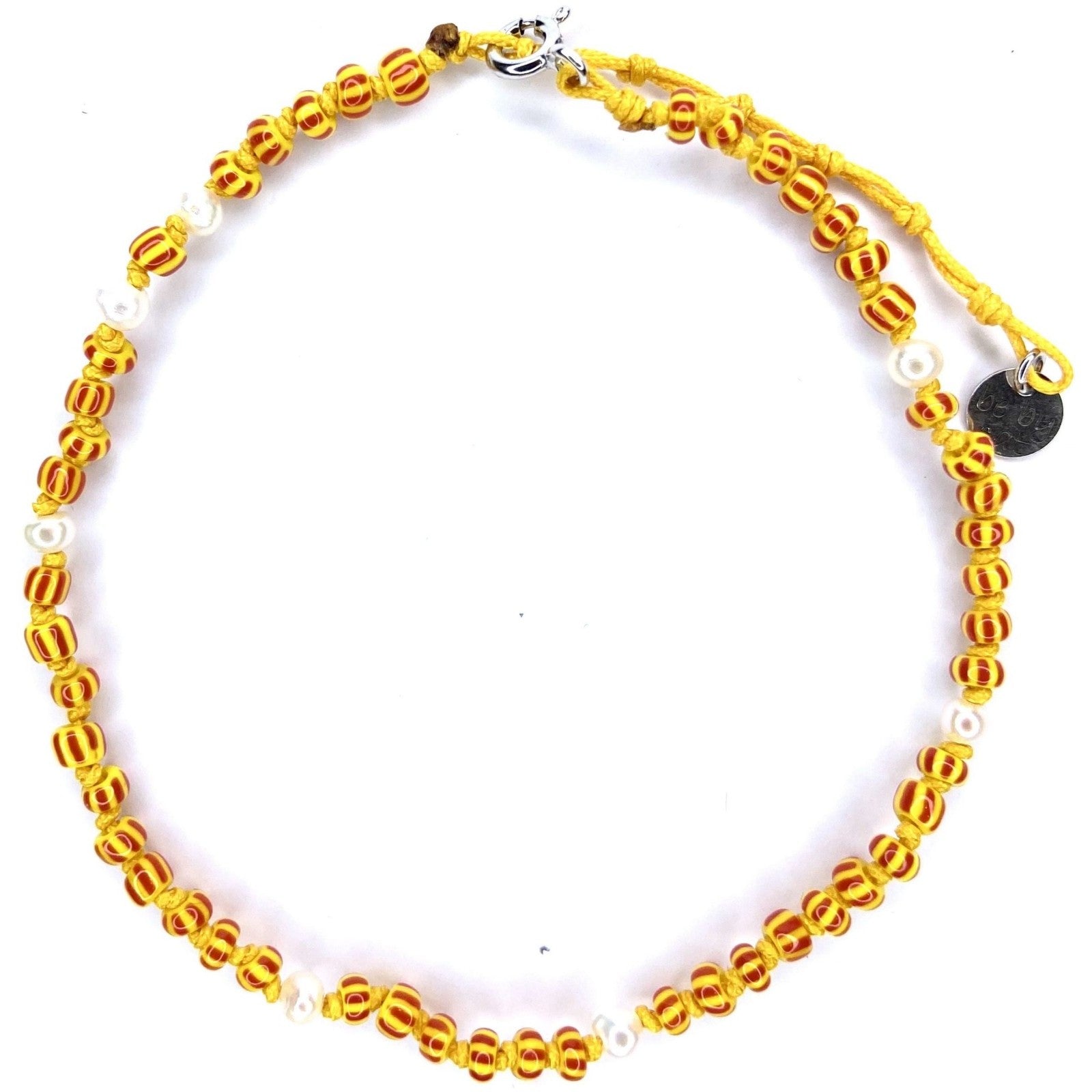 Bracelet de cheville Perle nacre jaune et rouge