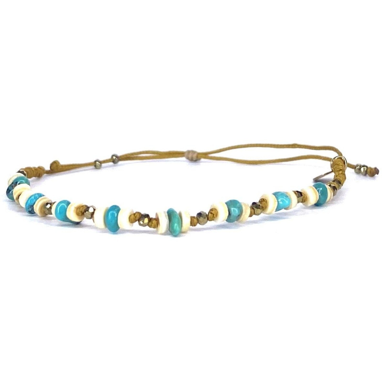 Bracelet Turquoise Coquillage beige Pyrite