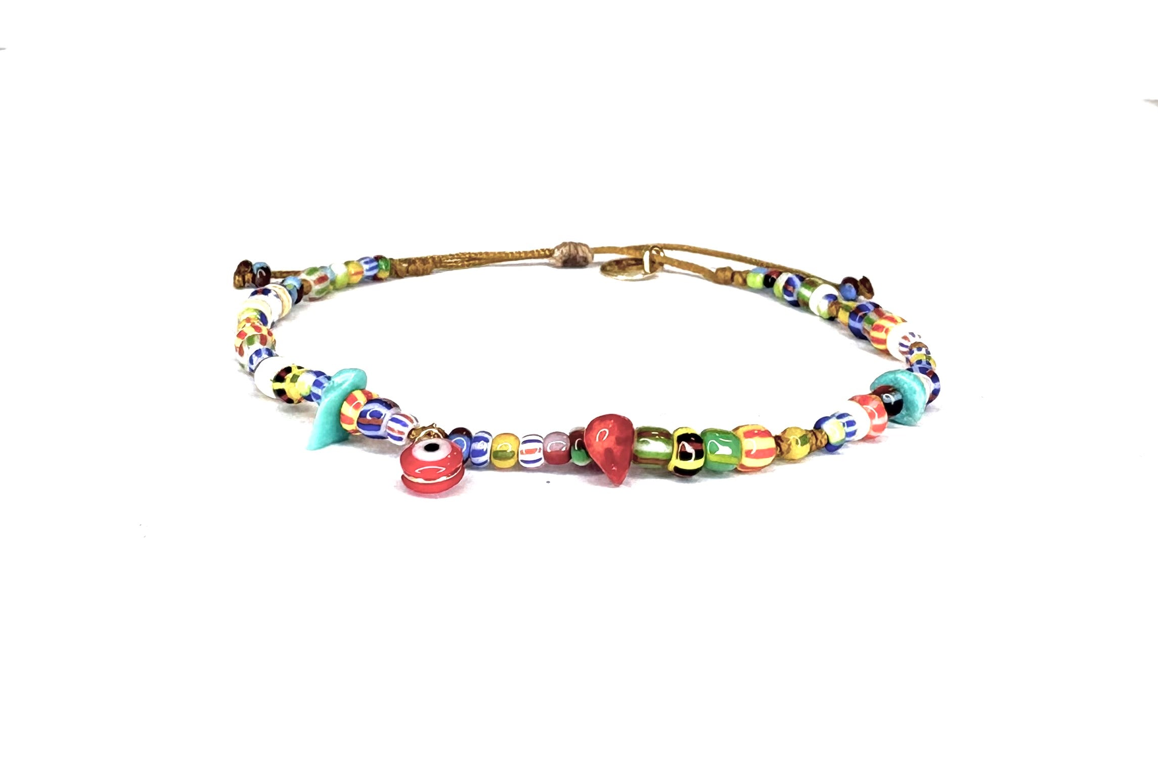 Bracelet Perle africaine Turquoise Corail heishi œil