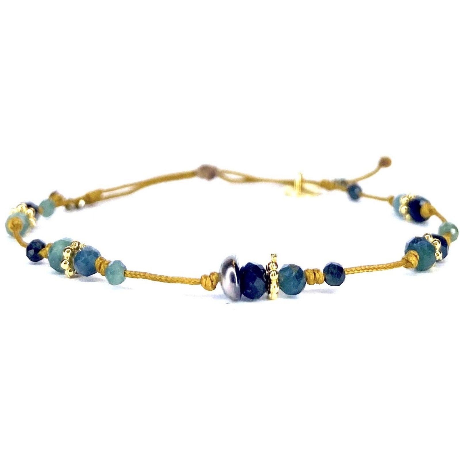 Bracelet Keshi Fleur plaquée or Tourmaline bleue