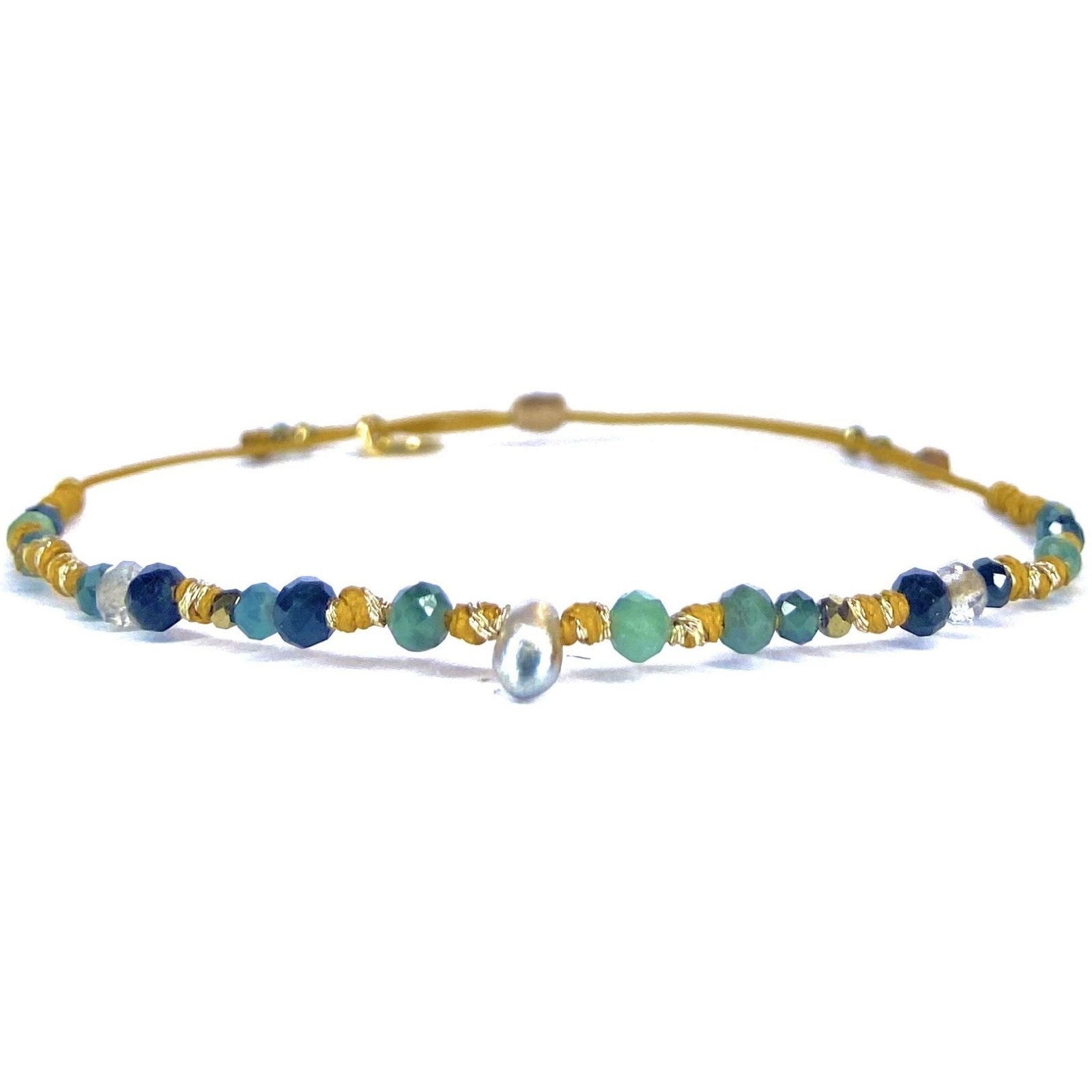 Bracelet Tourmaline bleue Labradorite Pyrite Keshi