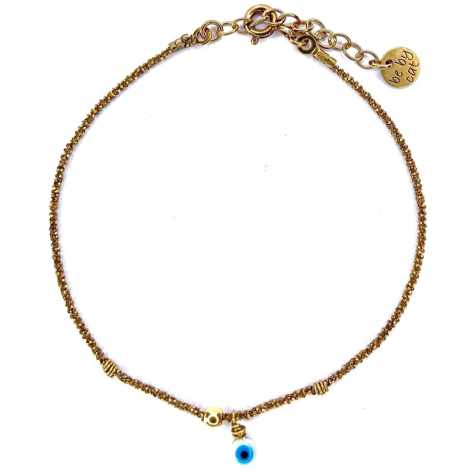 Bracelet plaqué or chocolat Œil bleu Perle vermeil