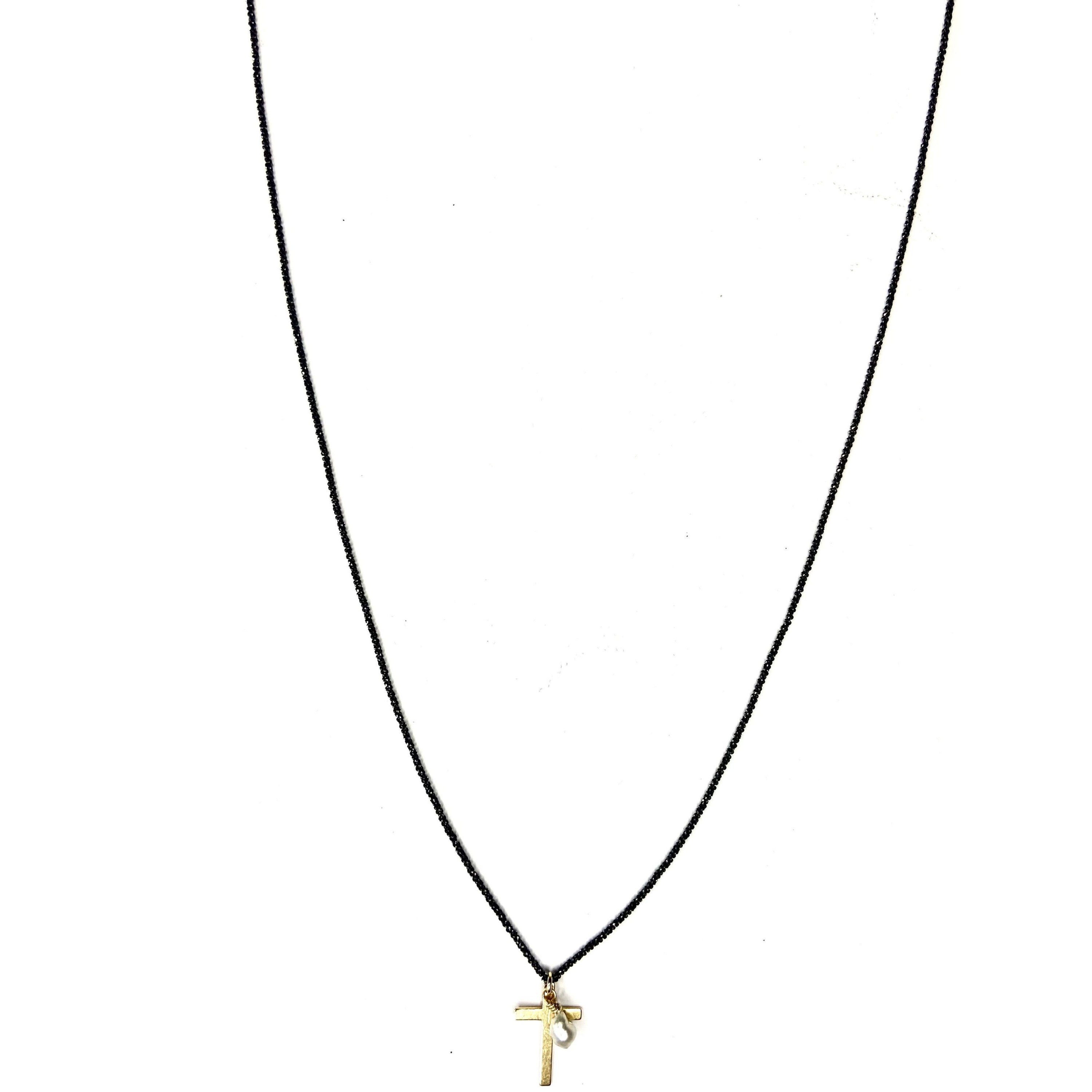 Collier argent noir Croix Keshi