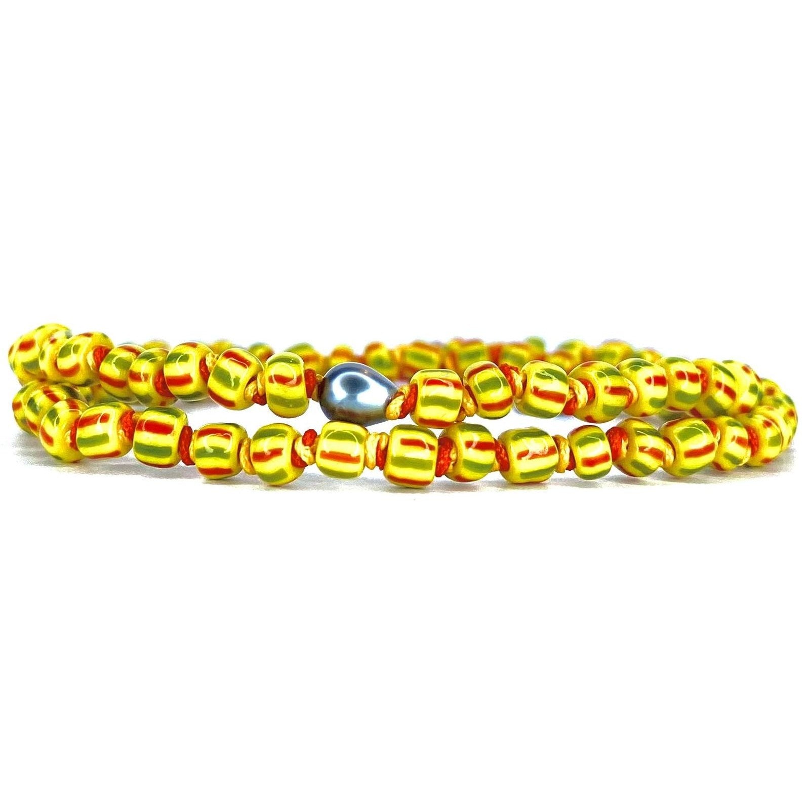 Bracelet double tour Perle africaine jaune Keshi