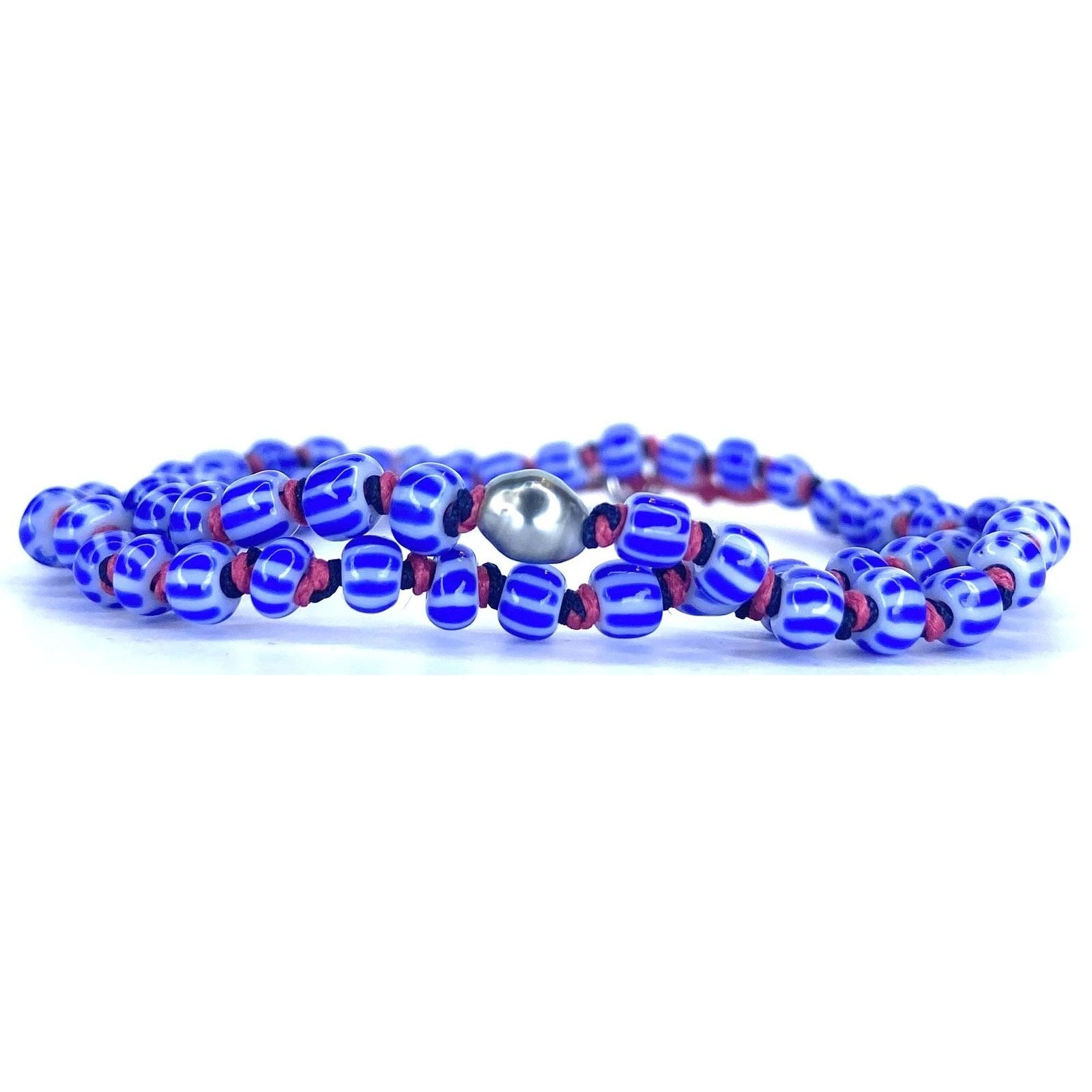 Bracelet double tour Keshi Perle africaine bleue