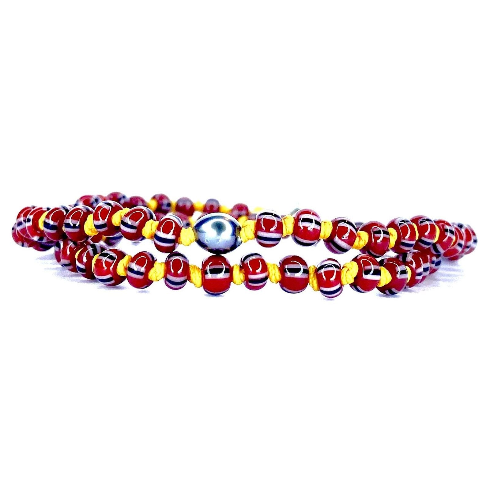 Bracelet double tour Perle africaine rouge Keshi