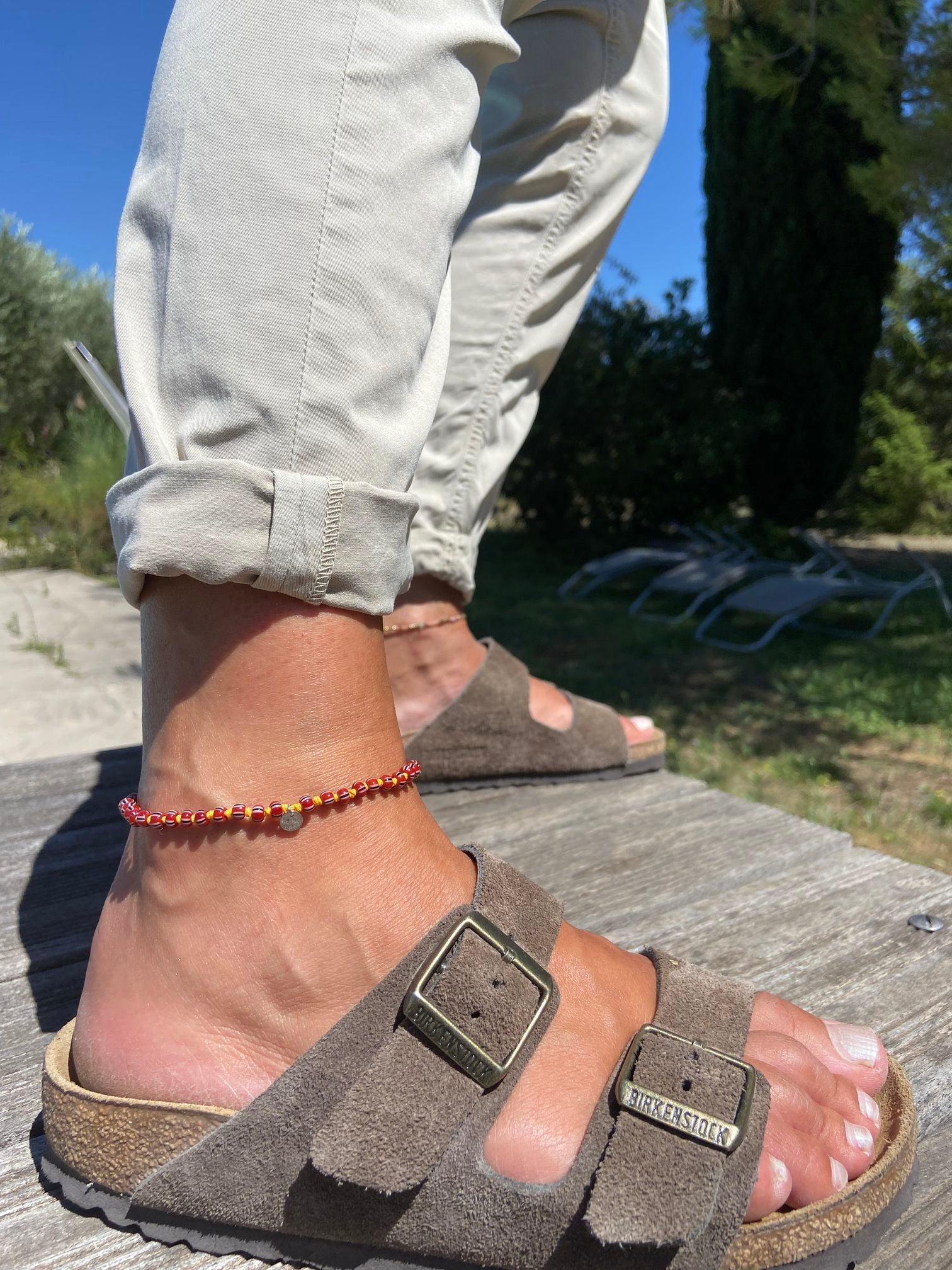 Bracelet de cheville Perle africaine rouge