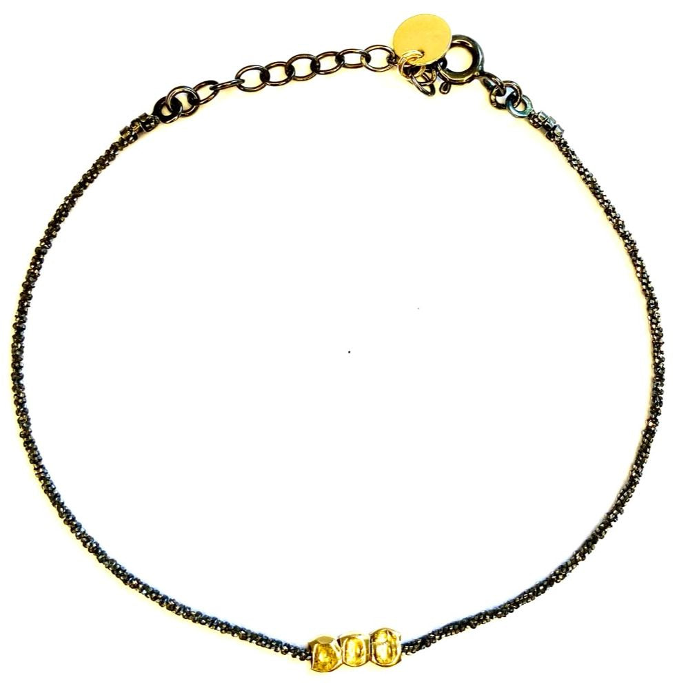 Bracelet chaine argent noir Boule plaquée or