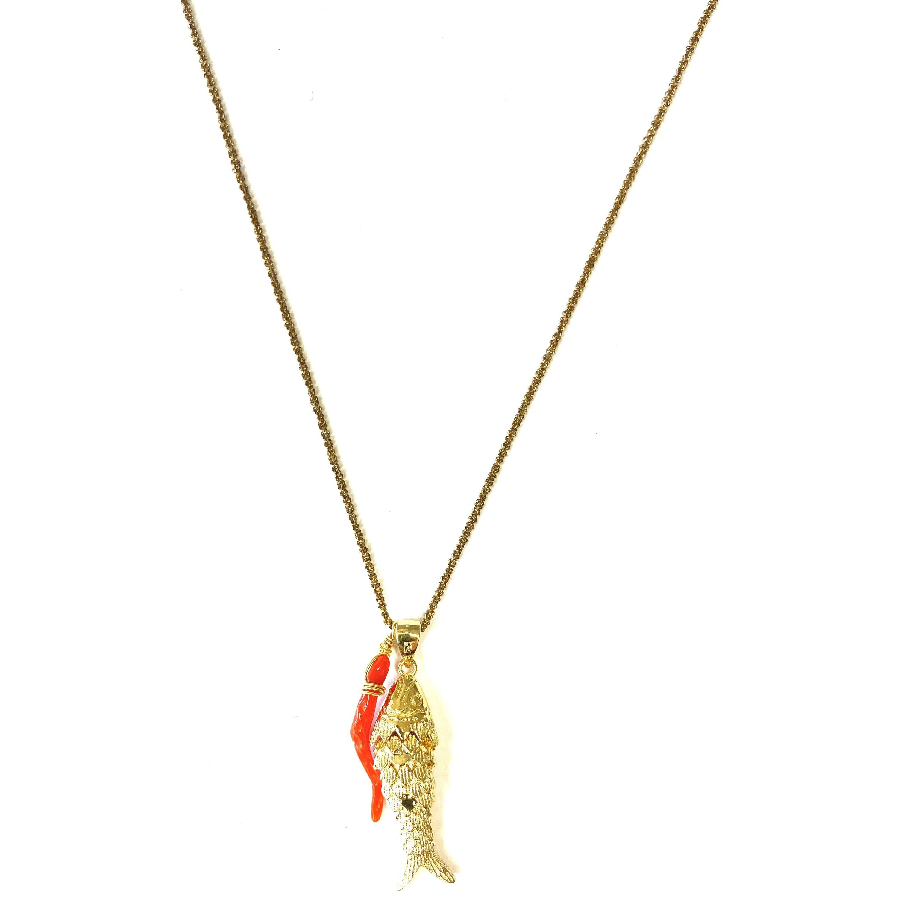 Collier plaqué or chocolat Corail Poisson plaqué or