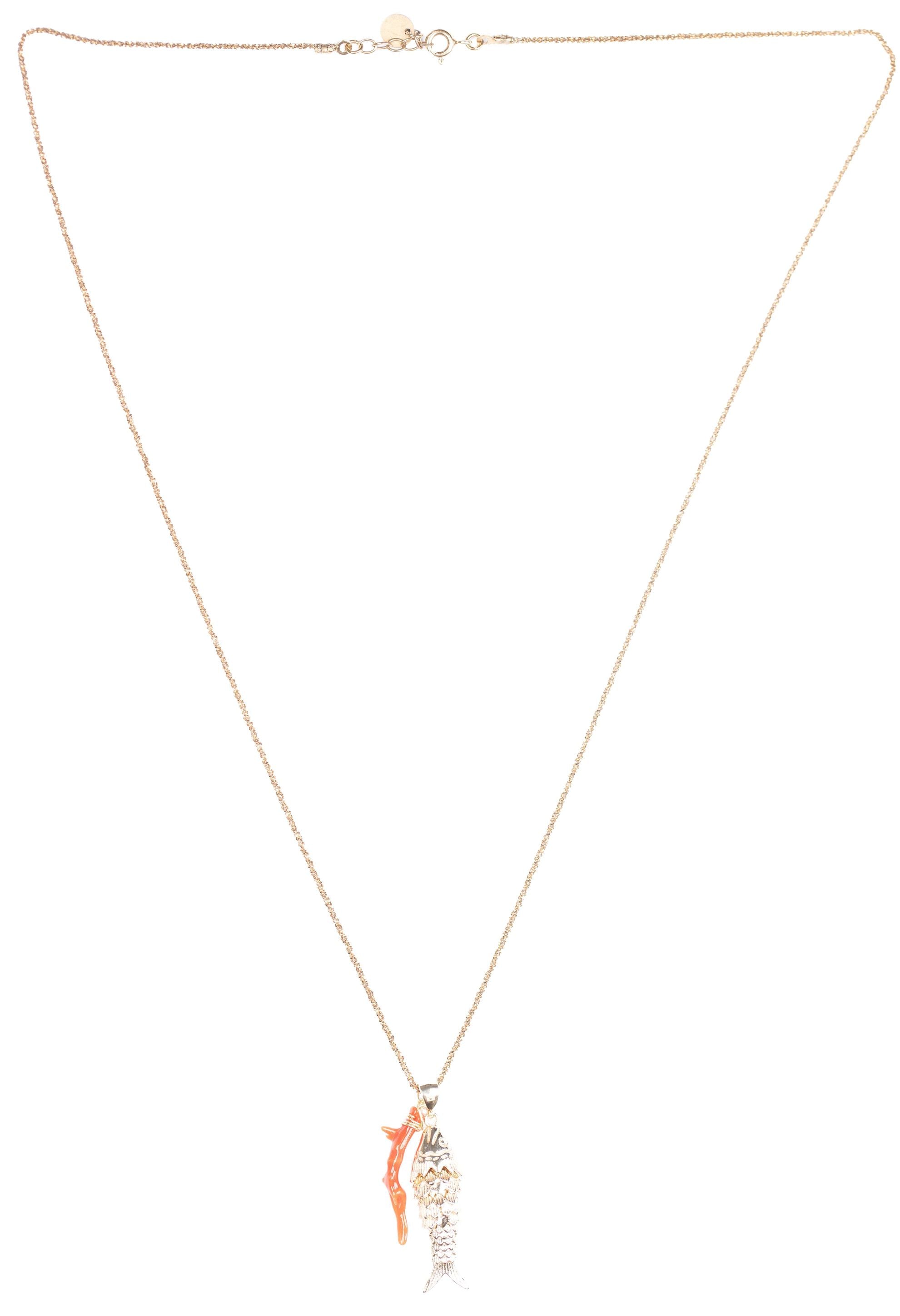Collar de pez coral chocolate bañado en oro