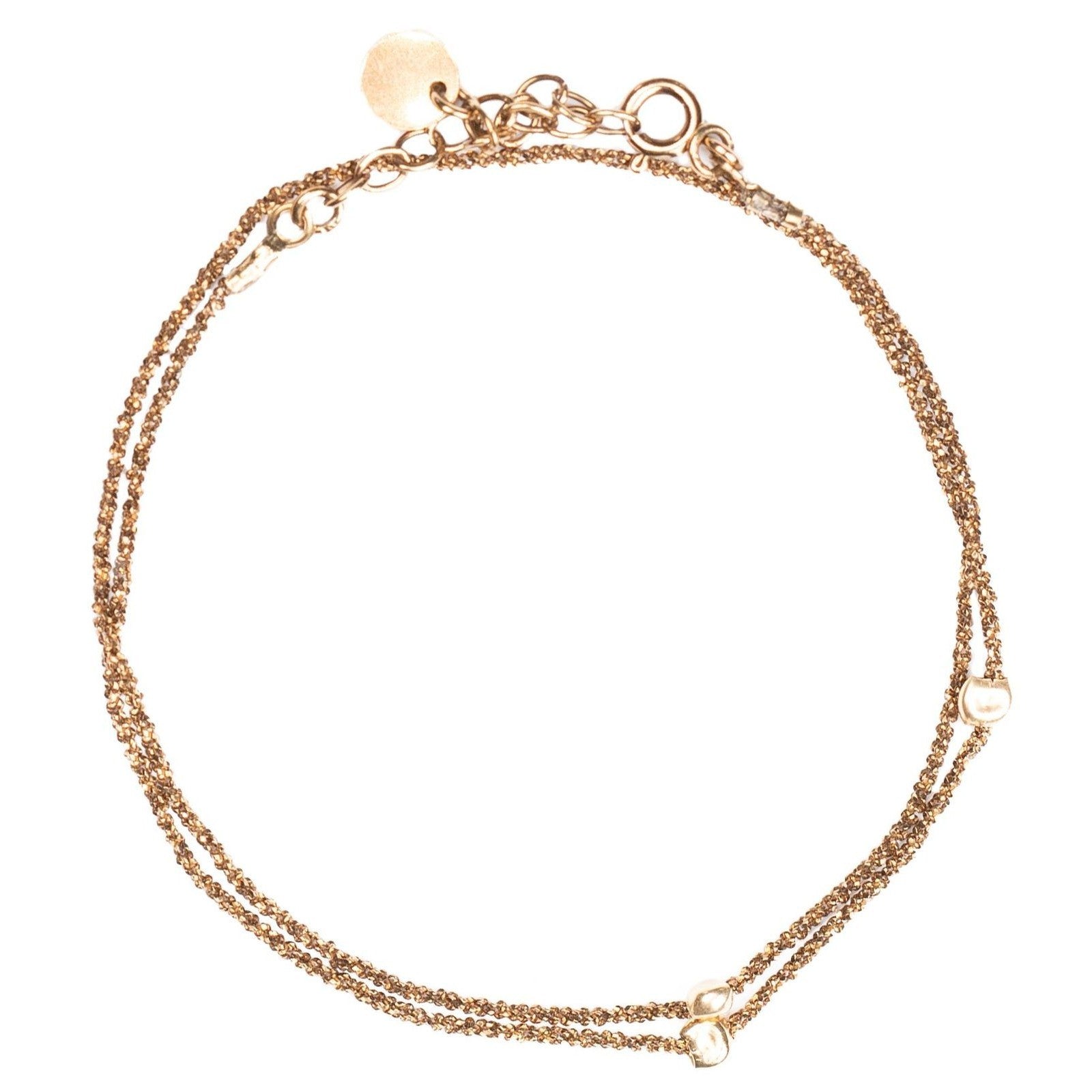 Pulsera de doble vuelta de chocolate dorado y perla dorada