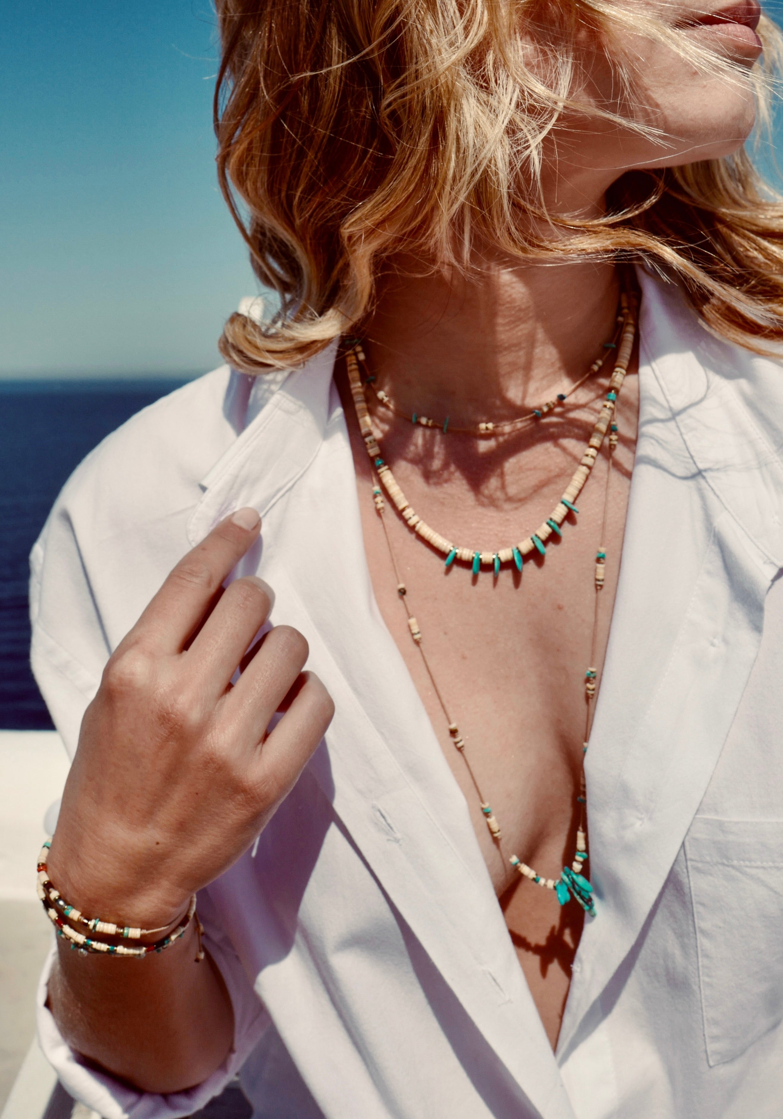 Collier long Turquoise Nacre Hématite