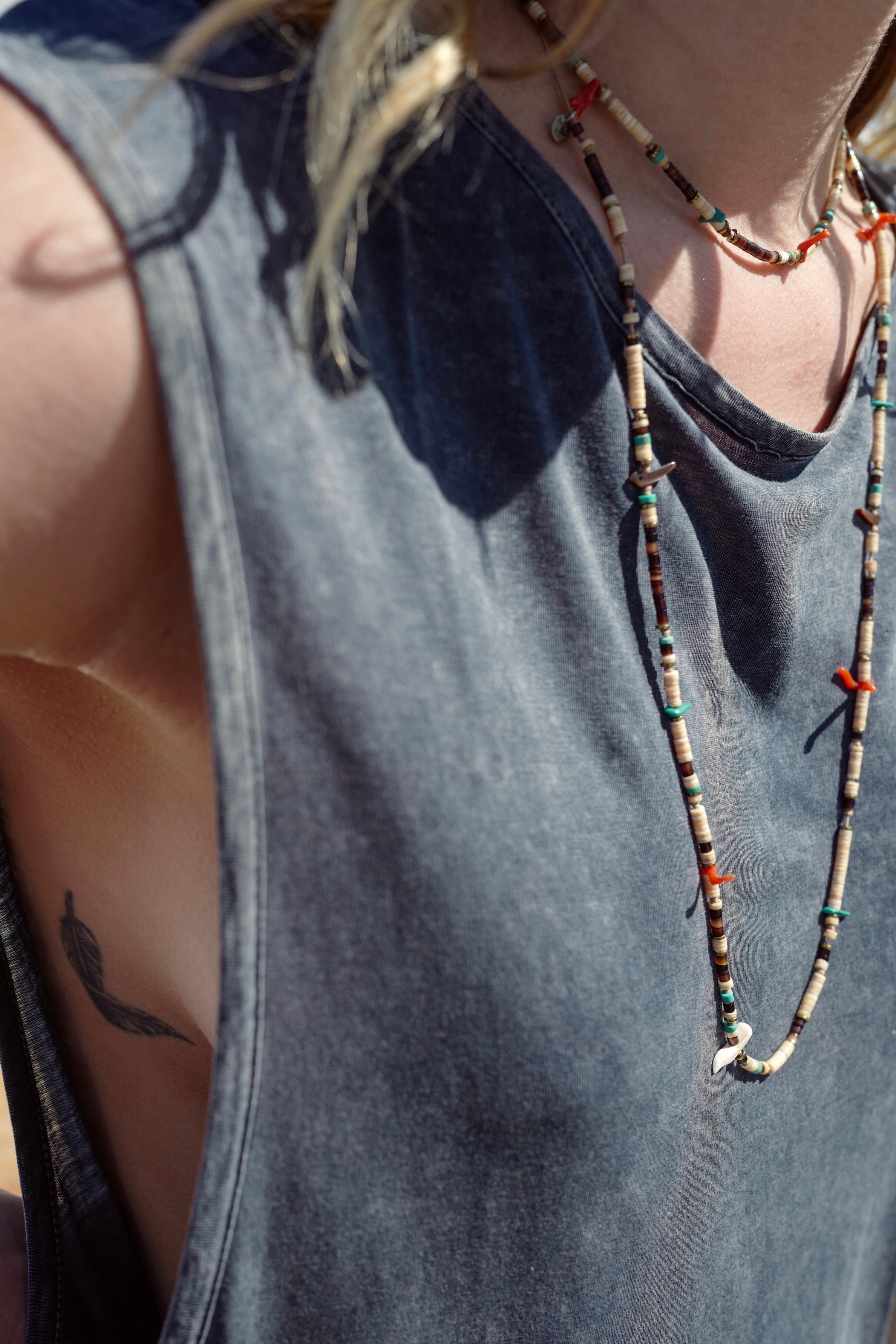 Coral Turquoise Hematite Mother of Pearl Choker/Necklace